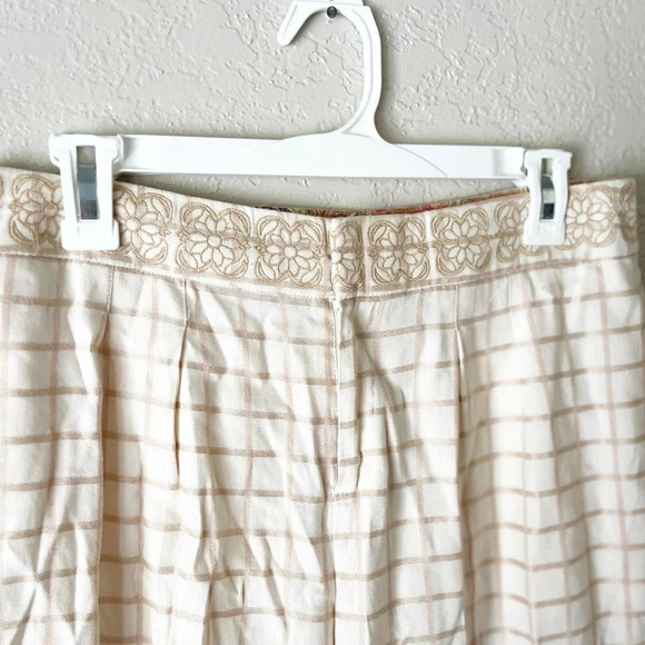 Anthropologie Pants Women's 6 Elevenses Windowpane Culottes Linen Blend Coastal - Picture 7 of 11